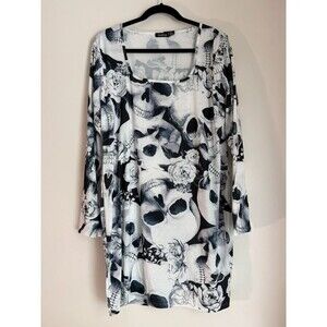 Boohoo Skull & Rose Print Long Sleeve Dress US 16 / UK 20